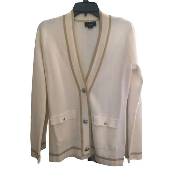 Belldini Cardigan, Cream/White, Gold Trim, Silver Buttons, Mid-Length, XS - Picture 1 of 3